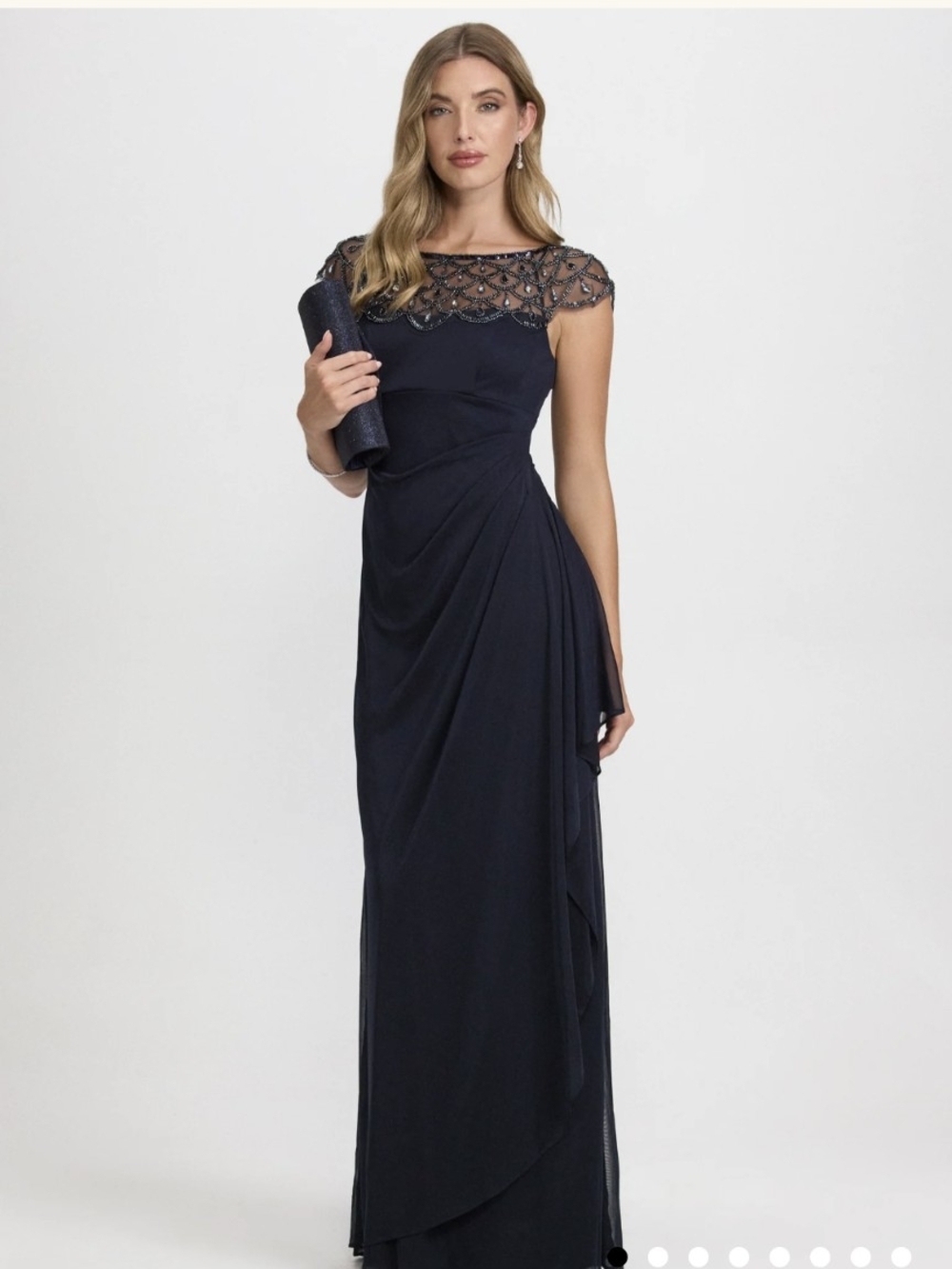 Best Seller @ Laura -  Navy Maxi Dress with Scallop Illusion Yoke